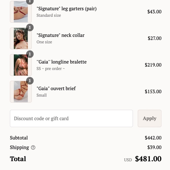 Tisja Damen 'Gaia' 4 piece set, bralette, brief, collar & garters, Red, S / M - Picture 14 of 16